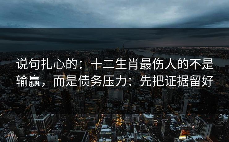 说句扎心的：十二生肖最伤人的不是输赢，而是债务压力：先把证据留好